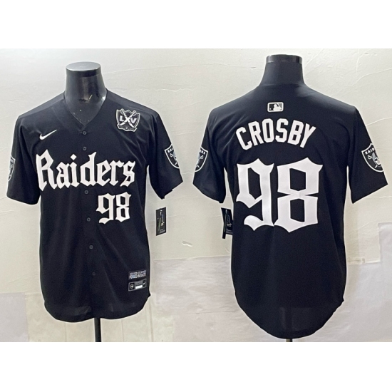 Men's Las Vegas Raiders #98 Maxx Crosby Black 'Gothic Sin City Shadows Edition' With 65th Anniversary Vapor Limited Stitched Baseball Jersey - Ujersey