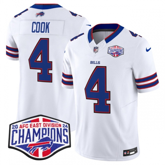 Men's Buffalo Bills #4 James Cook White F.U.S.E. 2024 AFC East Division Champions Vapor Limited Stitched Football Jersey - Ujersey