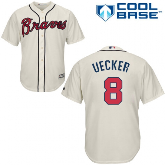 Youth Majestic Atlanta Braves #8 Bob Uecker Authentic Cream Alternate 2 Cool Base MLB Jersey