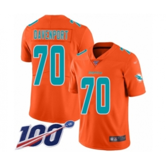 Youth Miami Dolphins #70 Julie'n Davenport Limited Orange Inverted Legend 100th Season Football Jersey - Ujersey