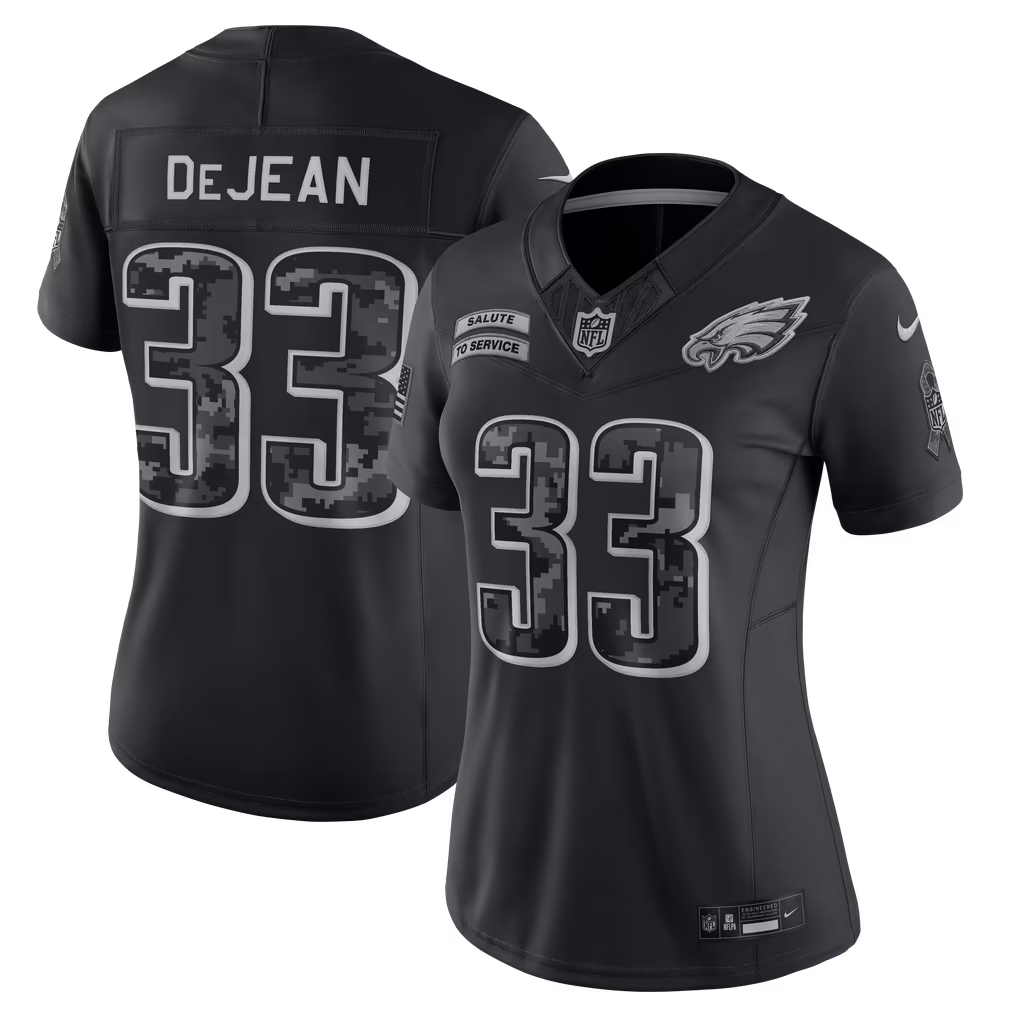 Women's Philadelphia Eagles Cooper DeJean Nike Black 2026 Salute to Service Stitched Limited Jersey - Ujersey