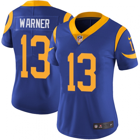 Women's Nike Los Angeles Rams #13 Kurt Warner Royal Blue Alternate Vapor Untouchable Limited Player NFL Jersey - Ujersey