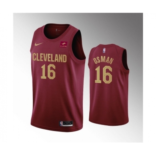 Men's Cleveland Cavaliers #16 Cedi Osman Wine Icon Edition Stitched Basketball Jersey - Ujersey