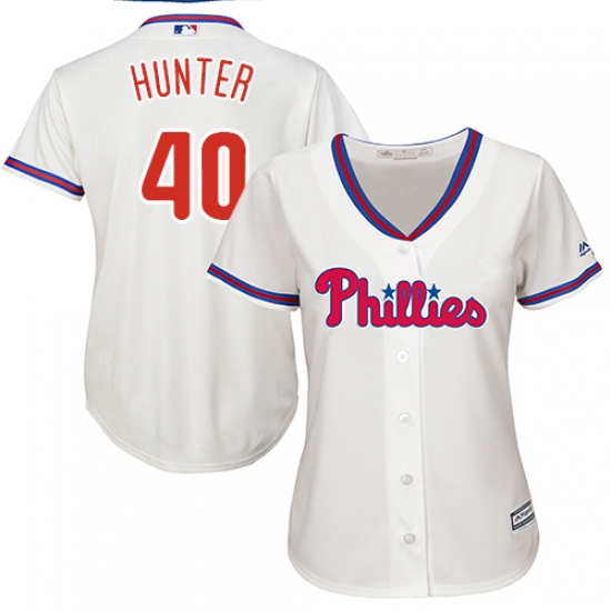 Women's Majestic Philadelphia Phillies #40 Tommy Hunter Replica Cream Alternate Cool Base MLB Jersey - Ujersey