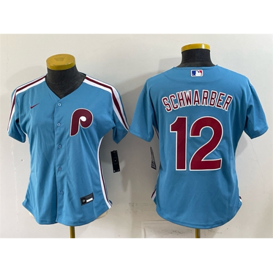 Women's Philadelphia Phillies #12 Kyle Schwarber Blue Stitched Baseball Jersey(Run Small) - Ujersey