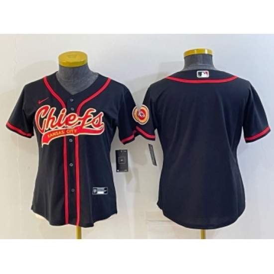 Women's Kansas City Chiefs Blank Black With Patch Cool Base Stitched Baseball Jersey - Ujersey