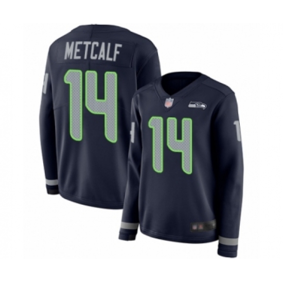 Women's Seattle Seahawks #14 D.K. Metcalf Limited Navy Blue Therma Long Sleeve Football Jersey - Ujersey