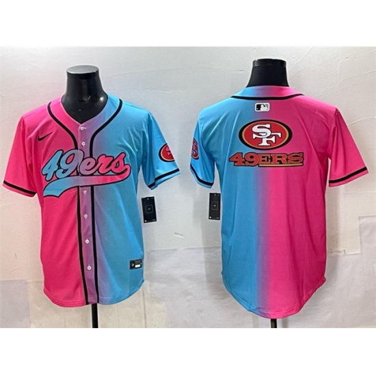 Men's San Francisco 49ers Team Big Logo Pink Blue Limited Stitched Baseball Jersey - Ujersey