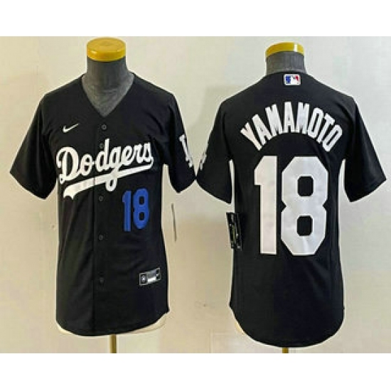 Youth Los Angeles Dodgers #18 Yoshinobu Yamamoto Number Black Turn Back The Clock Stitched Cool Base Jersey1