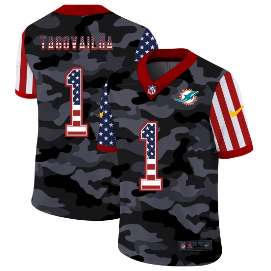 Men's Miami Dolphins #1 Tua Tagovailoa Camo Flag Nike Limited Jersey - Ujersey