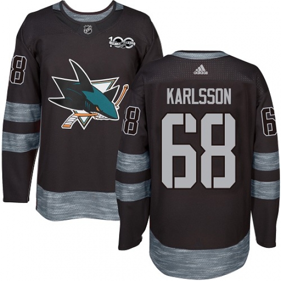 Men's Adidas San Jose Sharks #68 Melker Karlsson Premier Black 1917-2017 100th Anniversary NHL Jersey - Ujersey