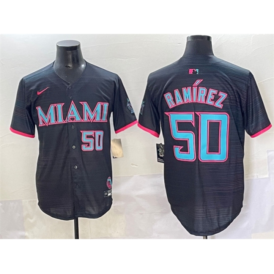 Men's Miami Marlins #50 Agustín Ramírez Black 2025 City Connect Limited Stitched Baseball Jersey