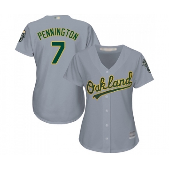 Women's Oakland Athletics #7 Cliff Pennington Replica Grey Road Cool Base Baseball Jersey