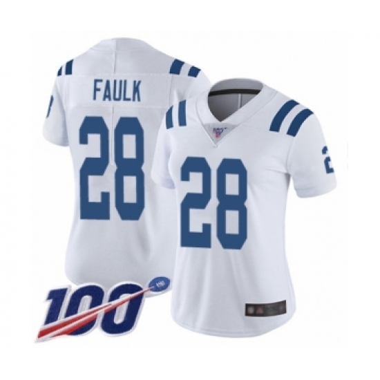 Women's Indianapolis Colts #28 Marshall Faulk White Vapor Untouchable Limited Player 100th Season Football Jersey - Ujersey