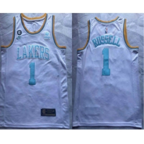 Men's Los Angeles Lakers #1 DAngelo Russell 2023 White Classic Edition With 6 Patch Stitched Basketball Jersey - Ujersey