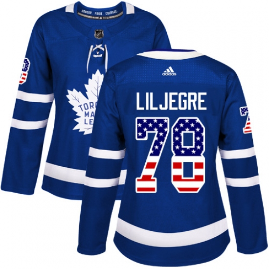Women's Adidas Toronto Maple Leafs #78 Timothy Liljegren Authentic Royal Blue USA Flag Fashion NHL Jersey - Ujersey