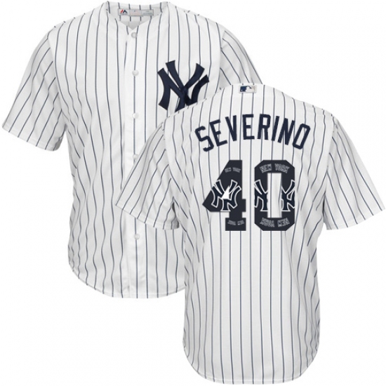 Men's Majestic New York Yankees #40 Luis Severino Authentic White Team Logo Fashion MLB Jersey - Ujersey