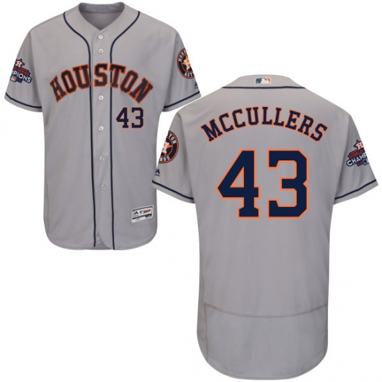 Men's Majestic Houston Astros #43 Lance McCullers Authentic Grey Road 2017 World Series Champions Flex Base MLB Jersey - Ujersey