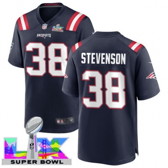Men's New England Patriots #38 Rhamondre Stevenson Blue 2025 2026 Super Bowl LX F U S E Stitched Jersey - ujerseystore