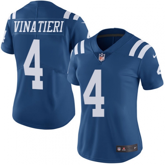 Women's Nike Indianapolis Colts #4 Adam Vinatieri Limited Royal Blue Rush Vapor Untouchable NFL Jersey - Ujersey