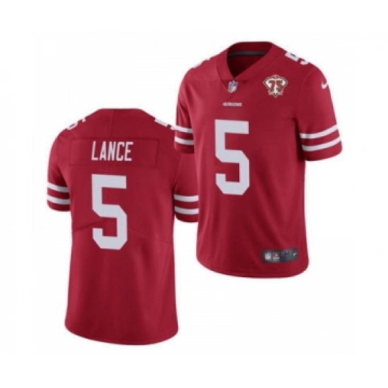 Men's San Francisco 49ers #5 Trey Lance Red 2021 75th Anniversary Vapor Untouchable Limited Jersey - Ujersey
