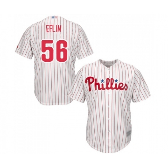 Youth Philadelphia Phillies #56 Zach Eflin Replica White Red Strip Home Cool Base Baseball Jersey - Ujersey