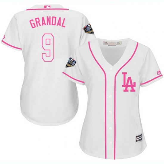 Women's Majestic Los Angeles Dodgers #9 Yasmani Grandal Authentic White Fashion Cool Base 2018 World Series MLB Jersey - Ujersey