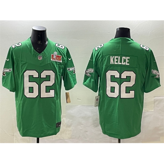 Men's Philadelphia Eagles #62 Jason Kelce Green 2025 Super Bowl LIX F.U.S.E. Throwback Vapor Untouchable Limited Stitched Football Jersey - Ujersey