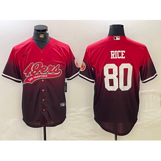 Men's San Francisco 49ers #80 Jerry Rice Red Black Cool Base Stitched Baseball Jersey - Ujersey