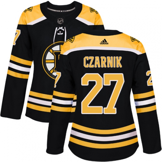 Women's Adidas Boston Bruins #27 Austin Czarnik Authentic Black Home NHL Jersey - Ujersey