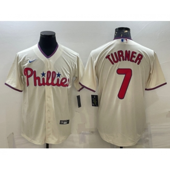 Men's Philadelphia Phillies #7 Trea Turner Cream Cool Base Stitched Baseball Jersey