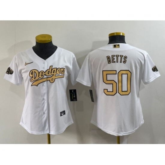 Women's Los Angeles Dodgers #50 Mookie Betts White 2022 All Star Stitched Cool Base Nike Jersey - Ujersey