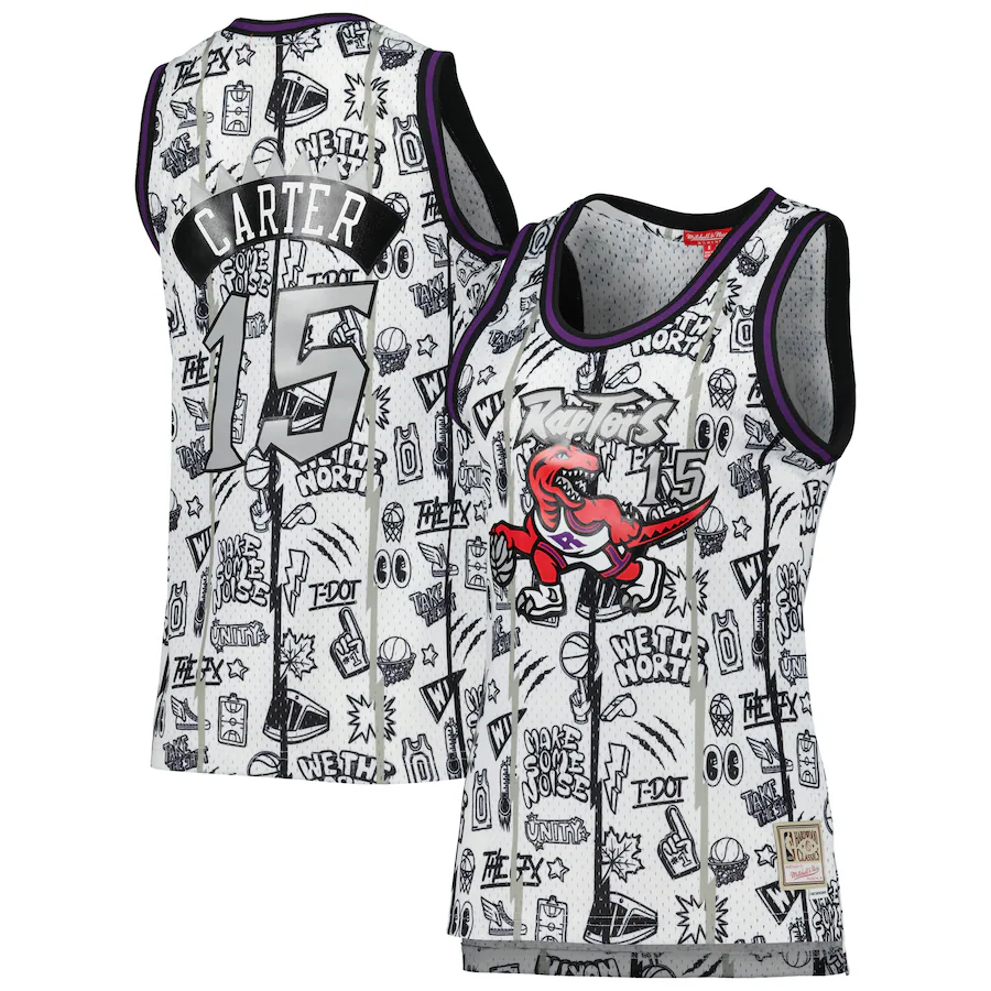 Women's Toronto Raptors Vince Carter Mitchell & Ness White 1998 Doodle Swingman Jersey - Ujersey NHL