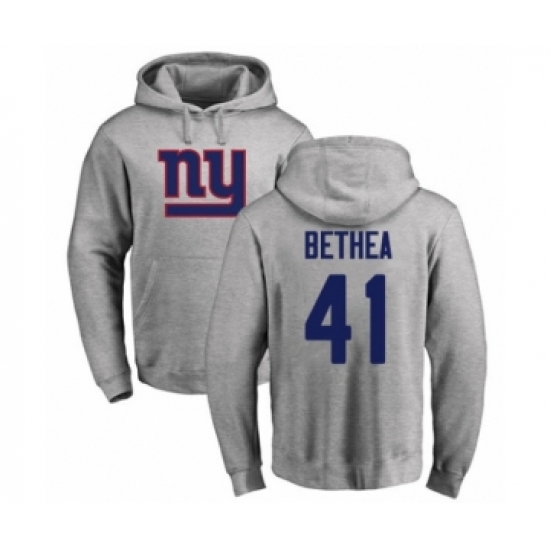 Football New York Giants #41 Antoine Bethea Ash Name & Number Logo Pullover Hoodie - Ujersey