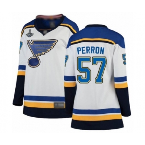 Women's St. Louis Blues #57 David Perron Fanatics Branded White Away Breakaway 2019 Stanley Cup Champions Hockey Jersey - Ujersey