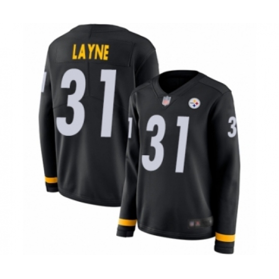 Women's Pittsburgh Steelers #31 Justin Layne Limited Black Therma Long Sleeve Football Jersey - Ujersey