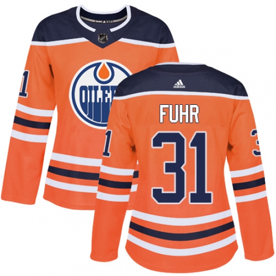 Women's Adidas Edmonton Oilers #31 Grant Fuhr Authentic Orange Home NHL Jersey - Ujersey