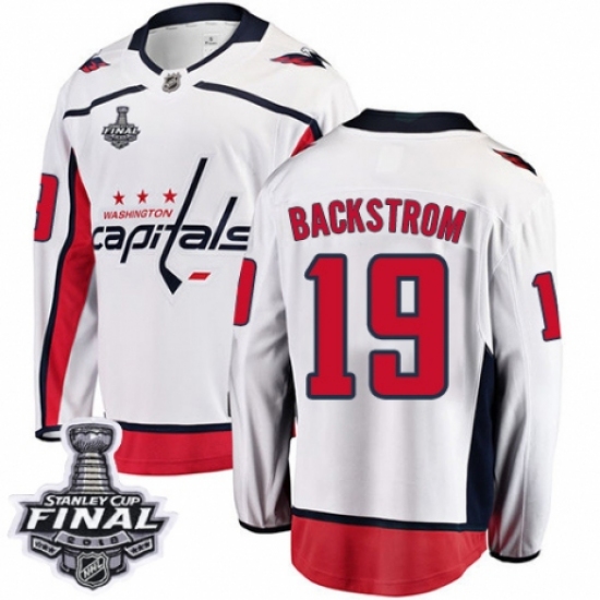Youth Washington Capitals #19 Nicklas Backstrom Fanatics Branded White Away Breakaway 2018 Stanley Cup Final NHL Jersey - Ujersey
