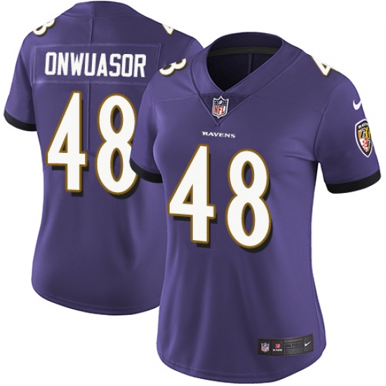 Women's Nike Baltimore Ravens #48 Patrick Onwuasor Purple Team Color Vapor Untouchable Limited Player NFL Jersey - Ujersey