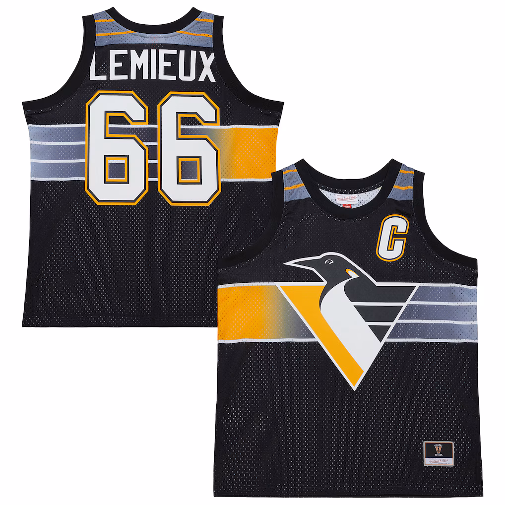 Unisex Pittsburgh Penguins Mario Lemieux Mitchell & Ness Black Maxxed Out Fashion Basketball Jersey - Ujersey NHL