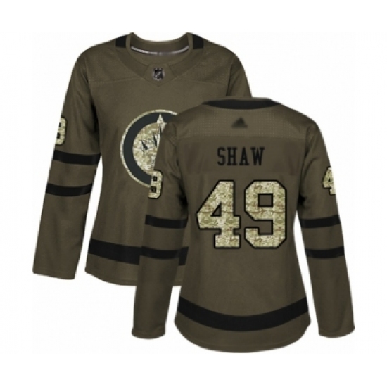 Women's Winnipeg Jets #49 Logan Shaw Authentic Green Salute to Service Hockey Jersey - Ujersey