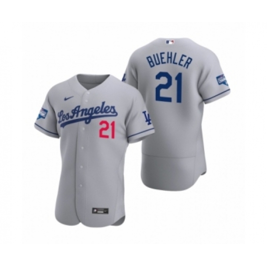 Men's Los Angeles Dodgers #21 Walker Buehler Gray 2020 World Series Champions Road Authentic Jersey - Ujersey
