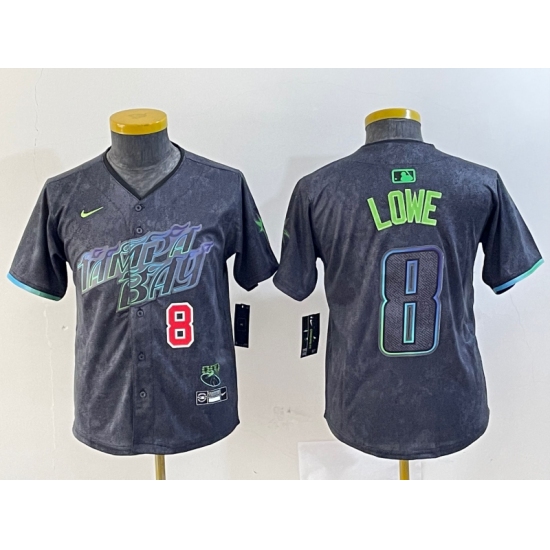 Youth Tampa Bay Rays #8 Brandon Lowe Charcoal 2024 City Connect Player Number Limited Cool Base Jerseys - Ujersey