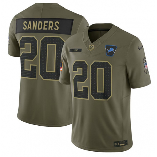 Men's Detroit Lions #20 Barry Sanders Olive 2025 Salute to Service Limited Football Stitched Jersey - Ujersey
