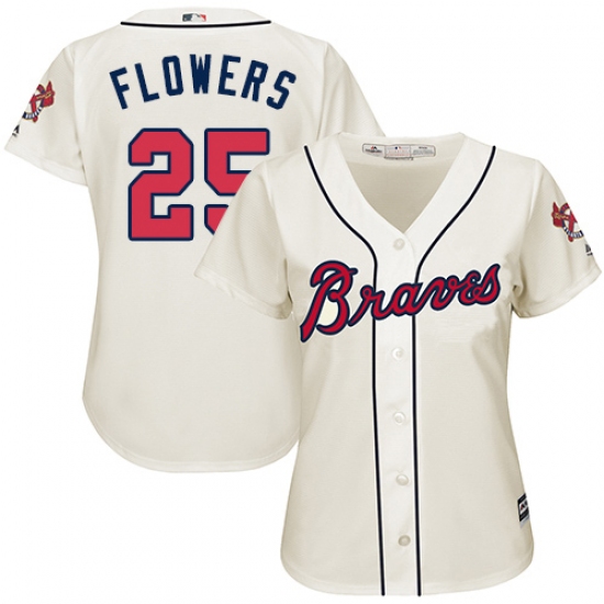Women's Majestic Atlanta Braves #25 Tyler Flowers Authentic Cream Alternate 2 Cool Base MLB Jersey - Ujersey