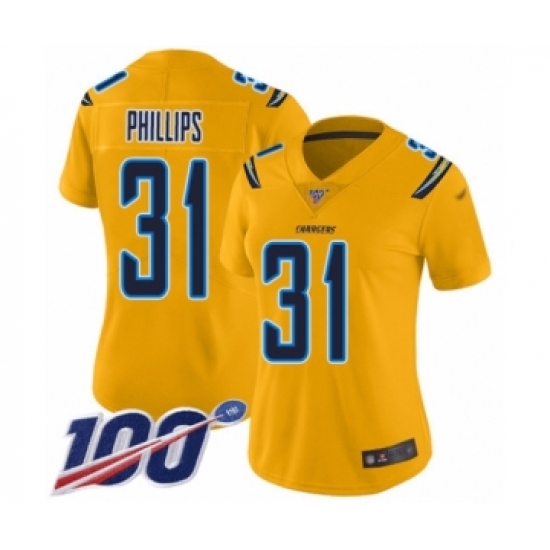 Women's Los Angeles Chargers #31 Adrian Phillips Limited Gold Inverted Legend 100th Season Football Jersey - Ujersey