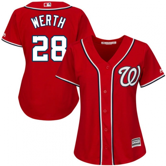 Women's Majestic Washington Nationals #28 Jayson Werth Authentic Red Alternate 1 Cool Base MLB Jersey - Ujersey