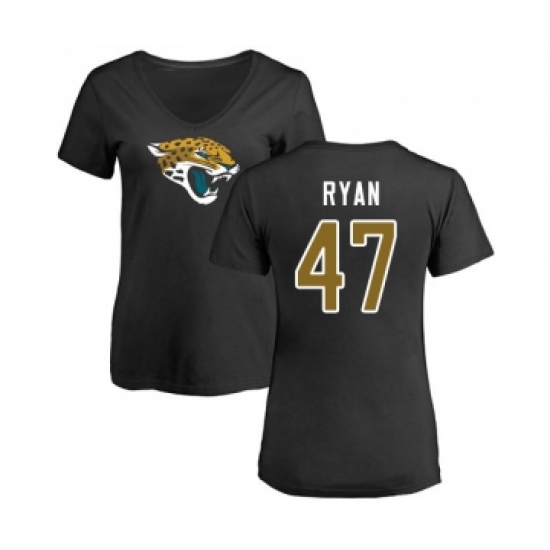 Football Women's Jacksonville Jaguars #47 Jake Ryan Black Name & Number Logo Slim Fit T-Shirt - Ujersey