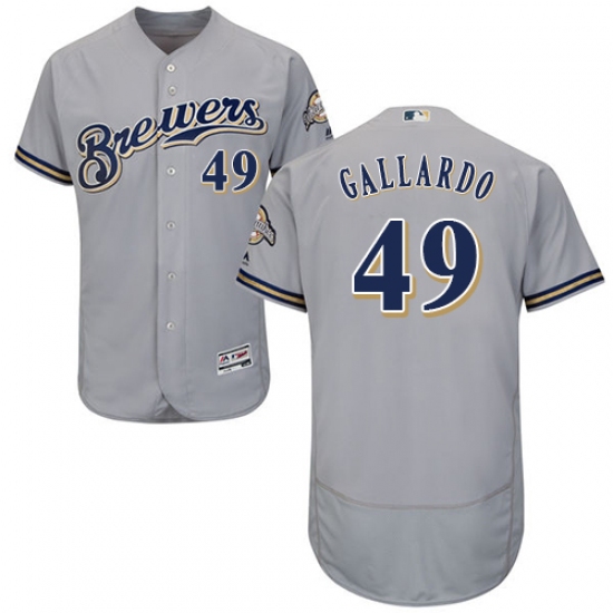 Men's Majestic Milwaukee Brewers #49 Yovani Gallardo Grey Road Flex Base Authentic Collection MLB Jersey - Ujersey