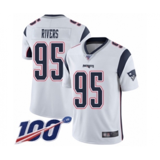 Men's New England Patriots #95 Derek Rivers White Vapor Untouchable Limited Player 100th Season Football Jersey - Ujersey
